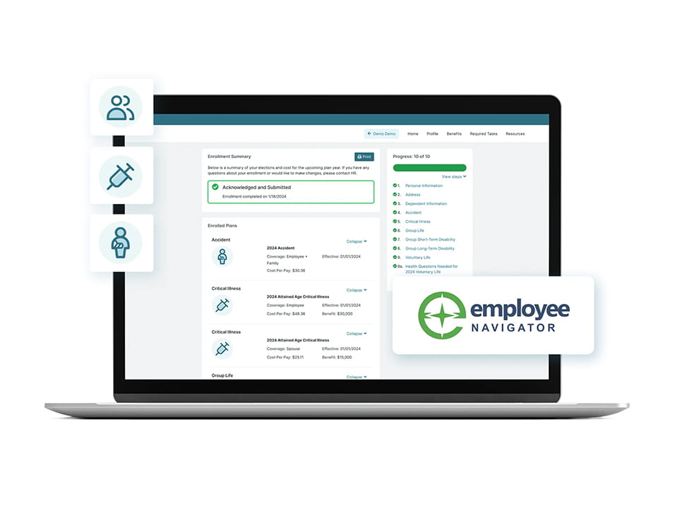 Unum Broker Connect for Employee Navigator demo on laptop screen